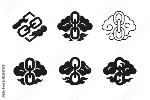 Floating Chains Logos. Whispers of torment in the air. Icon set. Set Logo of whispers of torment in the air: floating chains in fog. harmonious logo variations