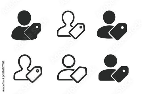 Personalized E-commerce Icons. Personalized e-commerce. Icon set. Set Logo of Personalized e-commerce: User tag. harmonious logo variations of the same