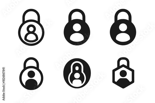 User Authentication Icons. User authentication flow. Icon set. Set Logo of user authentication flow: padlock integrated with circular user icon. harmonious