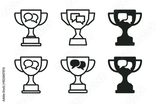 Debate Trophy Icons. Public speaking classes and debate competitions. Icon set. Set Logo of Public speaking classes and debate competitions: trophy with debate