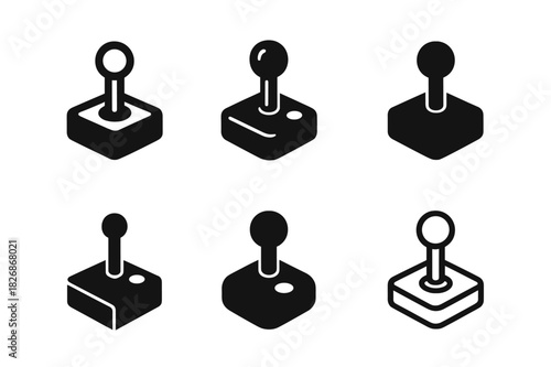 Indie Game Logos. Indie games. Icon set. Set Logo of indie games: joystick. harmonious logo variations of the same emblematic concept, each with different
