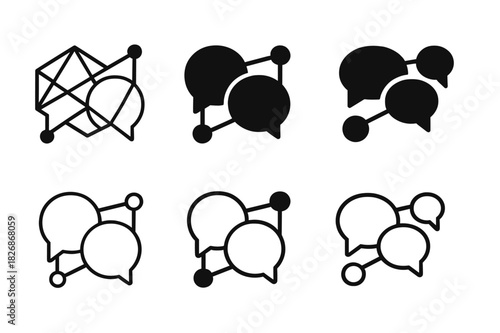 Digital Conference Icons. Digital conferences. Icon set. Set Logo of online events: speech bubbles connected by network nodes. harmonious logo variations of