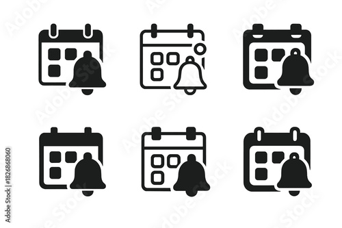 Digital Classroom Icons. Digital classroom interface. Icon set. Set Logo of Digital classroom interface: lesson calendar with reminder bell. harmonious logo