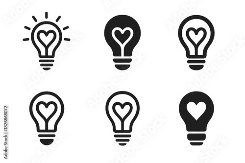 Emotional Intelligence Logos. Emotional intelligence leadership. Icon set. Set Logo of Emotional intelligence leadership: lightbulb with heart filament.