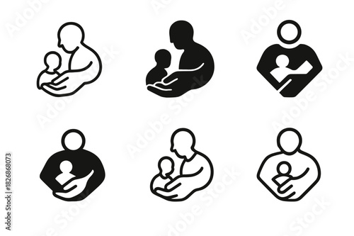 Elderly Care Logos. Aiding the elderly. Icon set. Set Logo of aiding the elderly: Caregiver holding elderly hand. harmonious logo variations of the same