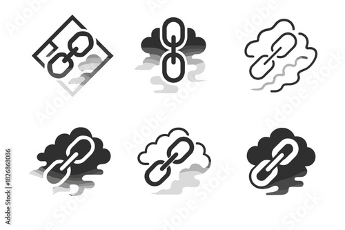 Floating Chains Logos. Whispers of torment in the air. Icon set. Set Logo of whispers of torment in the air: floating chains in fog. harmonious logo variations