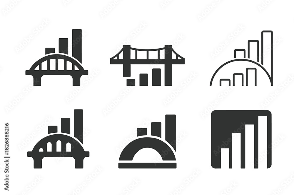 Obraz premium Economic Growth Icons. Developing countries? economic growth. Icon set. Set Logo of Developing countries? economic growth: infrastructure bridge. harmonious