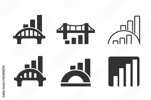 Economic Growth Icons. Developing countries? economic growth. Icon set. Set Logo of Developing countries? economic growth: infrastructure bridge. harmonious