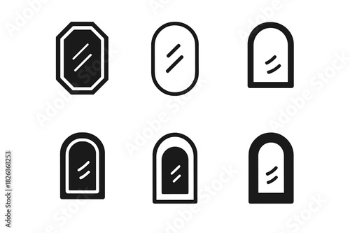 Stylish Hallway Logo Set. Designing a stylish hallway. Icon set. Set Logo of wall mirror. harmonious logo variations of the same emblematic concept (Abstract