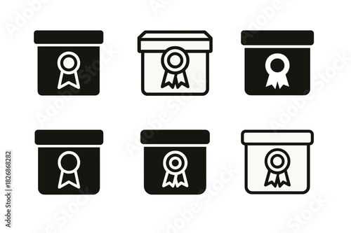 Life Legacy Icons. Contemplating the end of life and legacy. Icon set. Set Logo of Contemplating the end of life and legacy: archive box with ribbon seal.