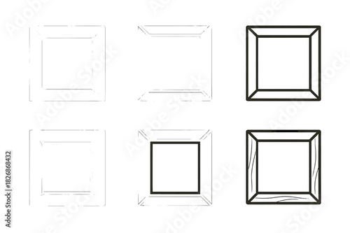 Woodworking Logo Variations. Woodworking projects for home decor. Icon set. Set Logo of Woodworking projects for home decor: picture frame with mitered
