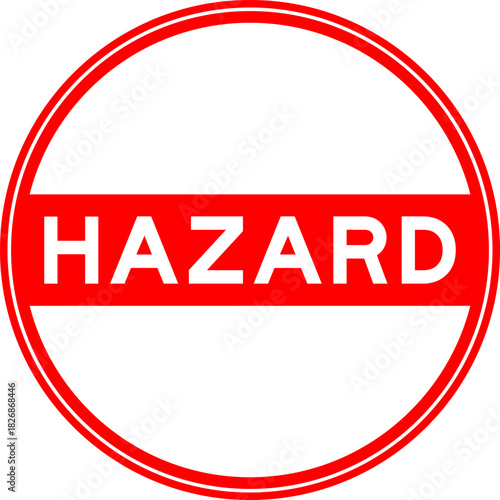 Red color round seal sticker in word hazard on white background