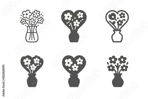 Mother's Day Logo Variations. Mother?s Day flower arrangements and gifts. Icon set. Set Logo of Mother?s Day flower arrangements and gifts: heart-shaped