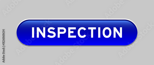 Blue color capsule shape button with word inspection on gray background