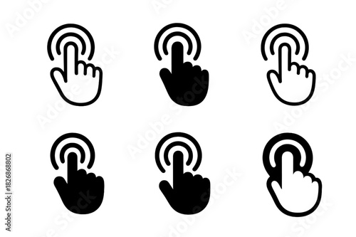 Haptic Interaction Icons. Haptic communication. Icon set. Set Logo of haptic interaction: fingertip with vibration lines. harmonious logo variations of the