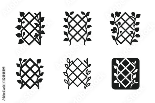 Climbing Plant Icons. Adding climbing plants like ivy or roses along fences or trellises. Icon set. Set Logo of Adding climbing plants like ivy or roses along