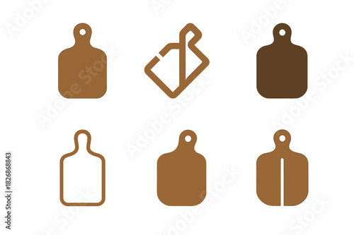 Woodworking Icon Set. Woodworking projects for home decor. Icon set. Set Logo of Woodworking projects for home decor: charcuterie board with handle. harmonious