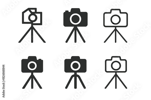 Brand Photography Icons. Brand photography and content creation services. Icon set. Set Logo of brand photography and content creation services: tripod with