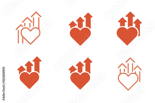 Valentine's Logo Variations. Social Media Marketing and Promotions for Valentine's. Icon set. Set Logo of engagement growth: heart surrounded by rising digital