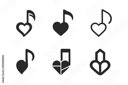 Artistic Love Icons. Love and affection through artistic expressions (painting, music). Icon set. Set Logo of love and affection through artistic expressions: