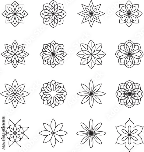 Collection of Flower Icons on Transparent Background in Vector Format