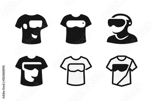 Wearable Tech Icons. Fashion and Technology (Wearable Tech, Smart Clothing). Icon set. Set Logo of tech-inspired fashion: futuristic headset and clothing