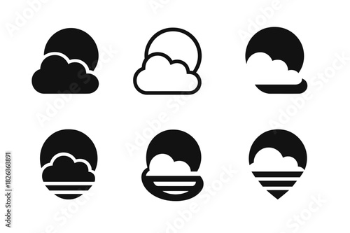 Shadows and Light Logos. Shadows and light. Icon set. Set Logo of Shadows and light: moonlight through clouds casting shadows. harmonious logo variations of