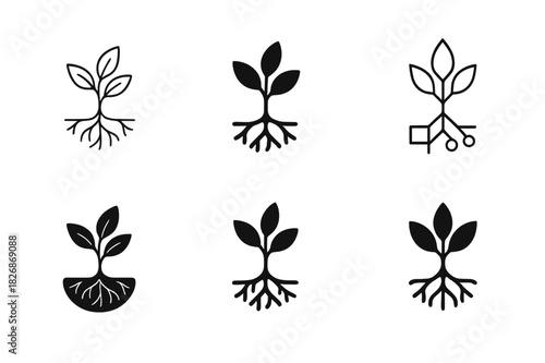 Sentient Plant Communication Logos. The study of sentient plants and plant communication. Icon set. Set Logo of The study of sentient plants and