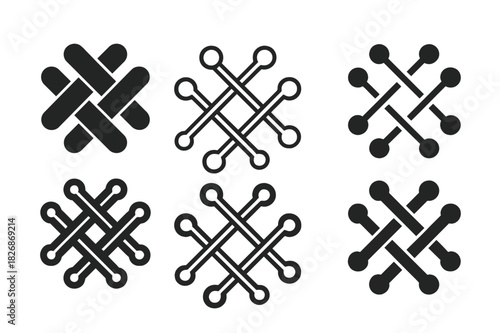 Smart Textiles Icons. Smart textiles. Icon set. Set Logo of smart textiles: fiber weave with sensor node pattern. harmonious logo variations of the same