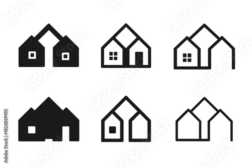 Blended Family Logos. Relationship dynamics in blended families. Icon set. Set Logo of blended families: two homes merging into one. harmonious logo variations