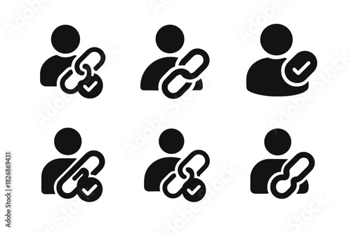 Authentication Logo Variations. User authentication flow. Icon set. Set Logo of user authentication flow: chain link symbolizing verified user connection.