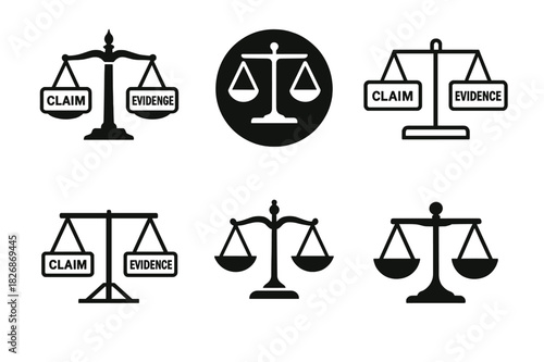 Argumentation Logo Variations. Argumentation. Icon set. Set Logo of Argumentation: scales balancing claim and evidence icons. harmonious logo variations of the