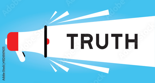 Color megaphone icon with word truth in white banner on blue background