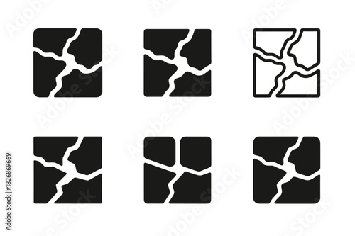 Biodiversity Loss Logos. biodiversity loss. Icon set. Set Logo of biodiversity loss: fragmented habitat map tiles. harmonious logo variations of the same