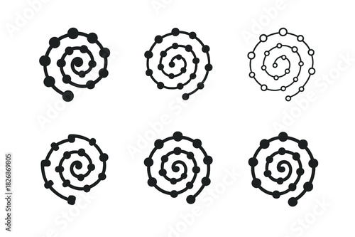 Creative Neuroscience Icons. Neuroscience of creativity. Icon set. Set Logo of creative neuroscience: interconnected synapses forming a spiral. harmonious logo