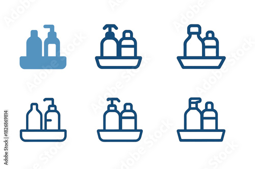 Kitchen Organization Icons. Tidying up the kitchen counters. Icon set. Set Logo of Tidying up the kitchen counters: organizing tray. harmonious logo variations