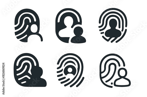 User Authentication Logos. User authentication flow. Icon set. Set Logo of user authentication flow: fingerprint unlocking digital profile. harmonious logo
