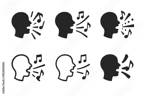 Jazz Expression Logos. Vocal improvisation and scat singing. Icon set. Set Logo of jazz expression: sound burst and melody. harmonious logo variations of the
