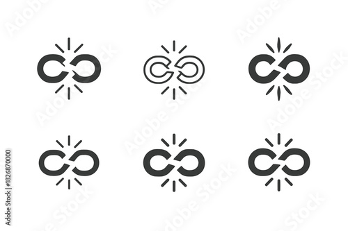 Argumentation Icon Set. Argumentation. Icon set. Set Logo of Argumentation: broken chain link symbolizing a fallacy. harmonious logo variations of the same