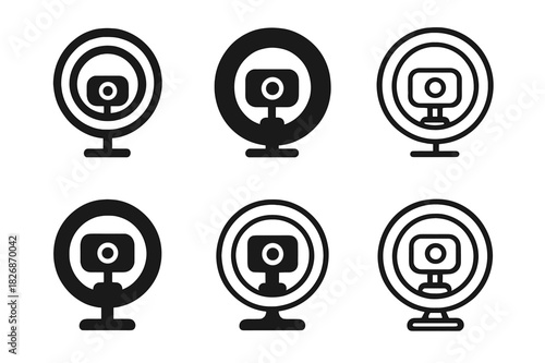 Remote Work Icons. Remote work setups and home office environments. Icon set. Set Logo of Remote work setups and home office environments: webcam with ring