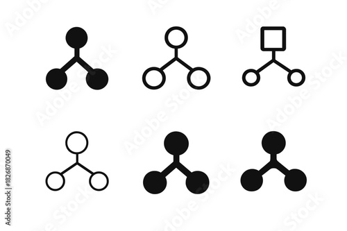 Argumentation Logo Variations. Argumentation. Icon set. Set Logo of Argumentation: branching argument map with central claim node. harmonious logo variations