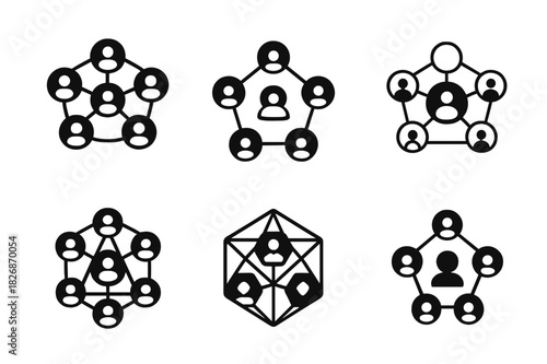 Networking Icons Grid. Social and digital networking. Icon set. Set Logo of social and digital networking: abstract connection web with profile icons inside