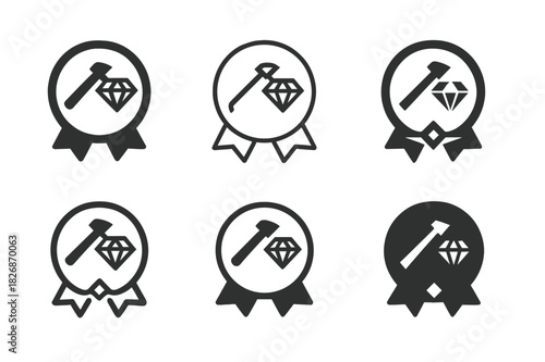Ethical Mining Logos. Conflict minerals and ethical sourcing in mining. Icon set. Set Logo of ethical mining: handshake over mine. harmonious logo variations