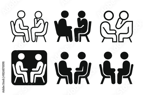 Therapy Session Icons. A Therapist Listening Attentively to a Patient During a Counseling Session. Icon set. Set Logo of A Therapist Listening Attentively to a