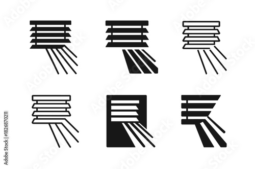 Shadows and Light Logos. Shadows and light. Icon set. Set Logo of Shadows and light: window blinds with light beams. harmonious logo variations of the same