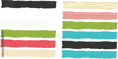 A colorful arrangement of rectangular blocks with torn paper edges