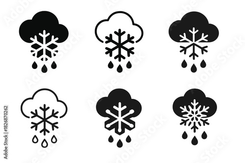 Rain Formation Logos. How rain is formed. Icon set. Set Logo of How rain is formed: ice crystal growth. harmonious logo variations of the same emblematic
