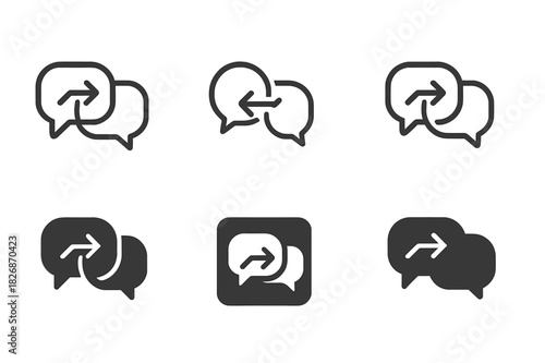 Argumentation Icon Set. Argumentation. Icon set. Set Logo of Argumentation: two interlocking speech bubbles with directional arrows. harmonious logo variations