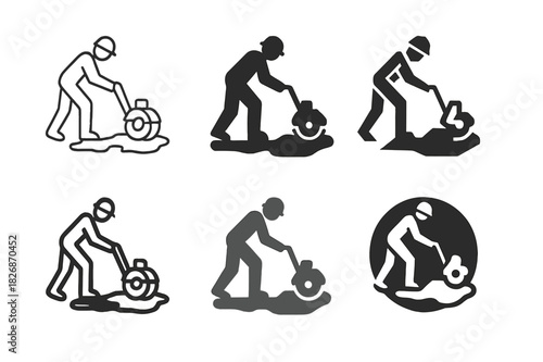 Road Repair Icon Set. Road maintenance crews repairing potholes and streets. Icon set. Set Logo of Road maintenance crews repairing potholes and streets: