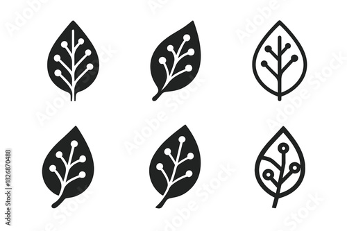 Sentient Plant Icons. The study of sentient plants and plant communication. Icon set. Set Logo of The study of sentient plants and plant communication: leaf